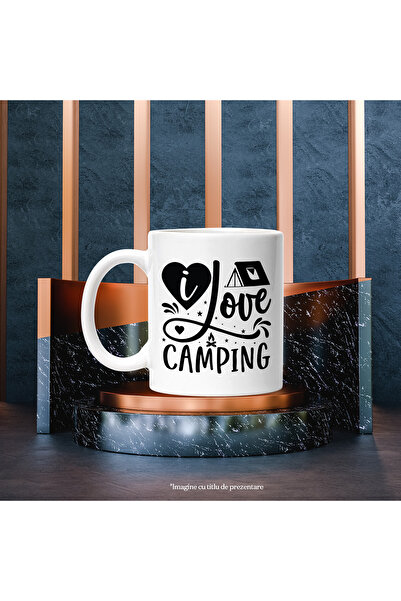 StoryGift Romania Cana Cu Un Cort Si Inimioare Cu Mesajul "i Love Camping" - Iubesc Iesirile Cu Co, Cu ,stg