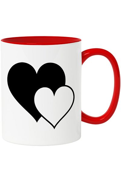StoryGift Romania Mug with 2 hearts - for people in love with Red Handle, With Red Handle STG