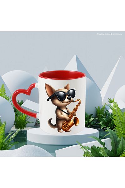 StoryGift Romania Mug with a cheerful puppy playing the saxophone | illustration | glasses | for love, With, STG.