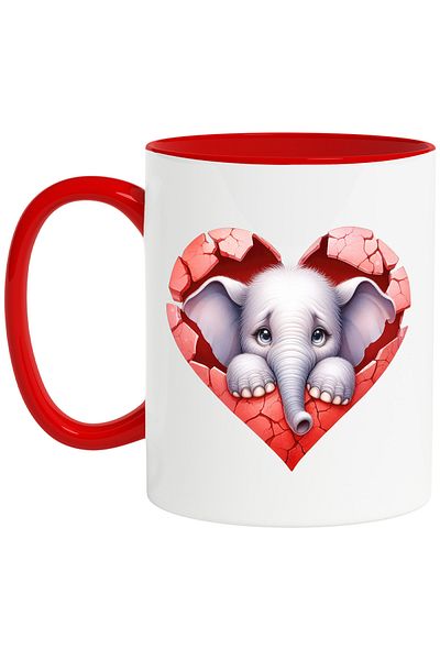 StoryGift Romania Mug with a sad elephant, illustration, broken heart, torn, shattered, disappointment, With