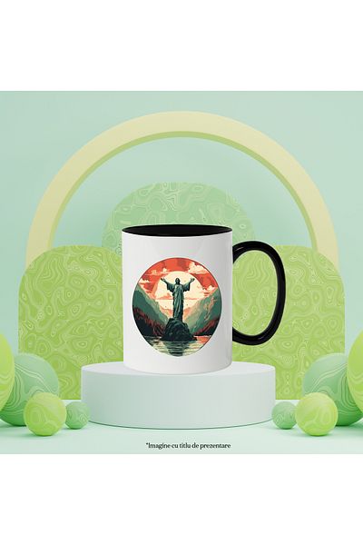 StoryGift Romania Mug With Statue, Rock, Sunset, Mountain, Forest, Clouds, Multicolor 330 ml, Ceramic, With,STG