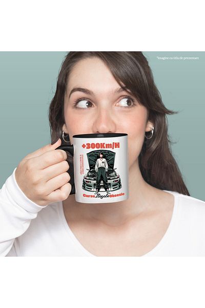 StoryGift Romania Anime Girl With Car Mug Illegal Racing Obsession Speed, 330ml, Ceramic with , With