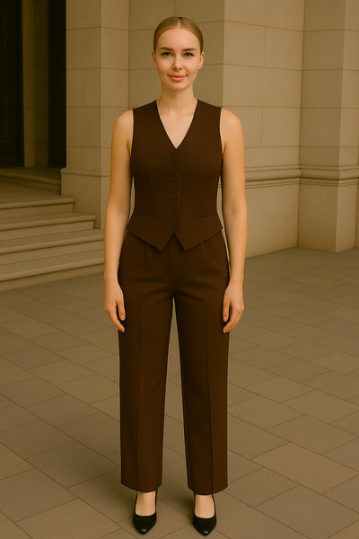 Altamira Women's Brown Vest Pants Suit