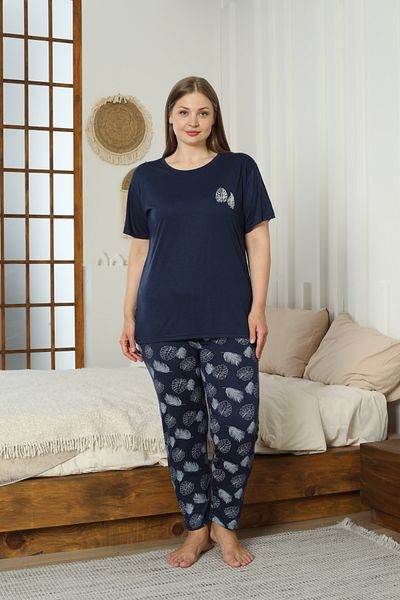 LİLA İÇ GİYİM Battal Viscose Short Sleeve Pajama Set