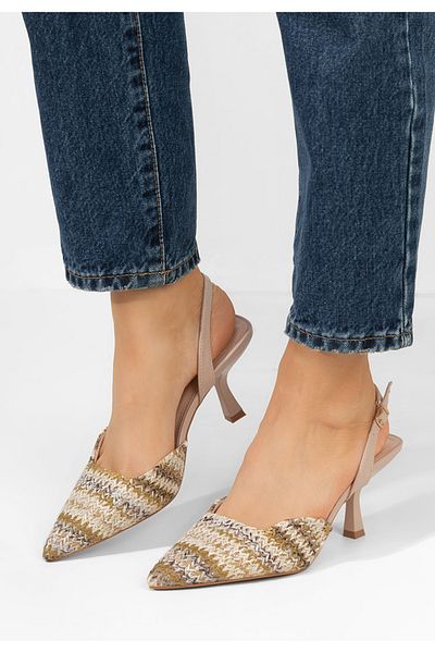 B T Shoes Shemika khaki thin heel shoes