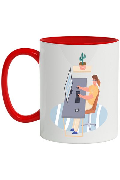 StoryGift Romania Mug With Office, Computer, Monitor, Carpet, Chair, Multicolor 330 ml, Ceramic with, With