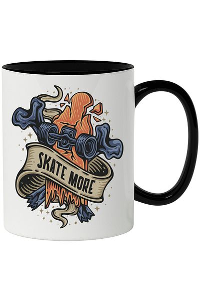 StoryGift Romania Mug With Message In English Skate More, Skateboard, Board, Wheels, Retro, Multicolor, With