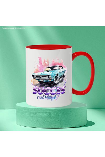 StoryGift Romania Mug With Message Success Dream Motorized, Triangle, Vintage Car, Multicolor 330 m, With ,STG
