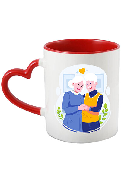 StoryGift Romania Cana Cu Cuplu, Batrani, Inima, Iubire, Multicolor 330 Ml, Ceramica Cu Maner Inim, Cu ,stg