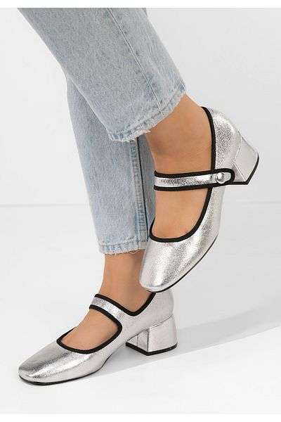 B T Shoes Pantofi Cu Toc Gros Annaliese Argintii