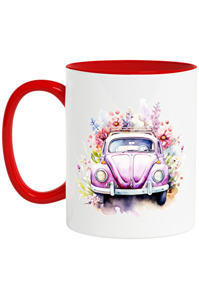 StoryGift Romania Cana Cu O Masina, Ilustratie, Roz, Natura, Floricele, Afara...