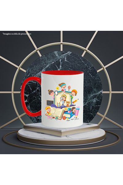 StoryGift Romania Mug With Books, Blackboard, Math, Pencil, Ball, Basketball, Tennis, Teddy Bear, Multico, With, STG