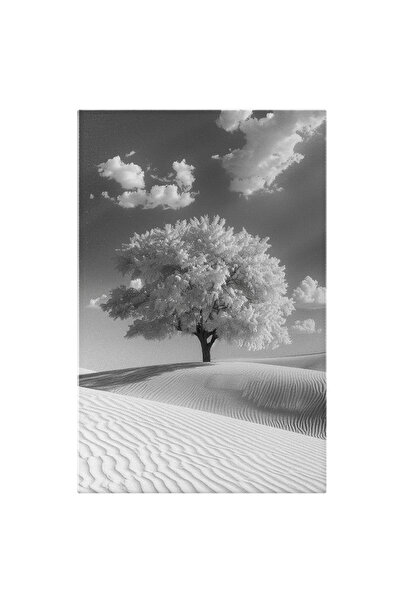 StoryGift Romania Tablou Canvas: Peisaj Cromatică Albă Cu Dealuri, Copac Înfl...