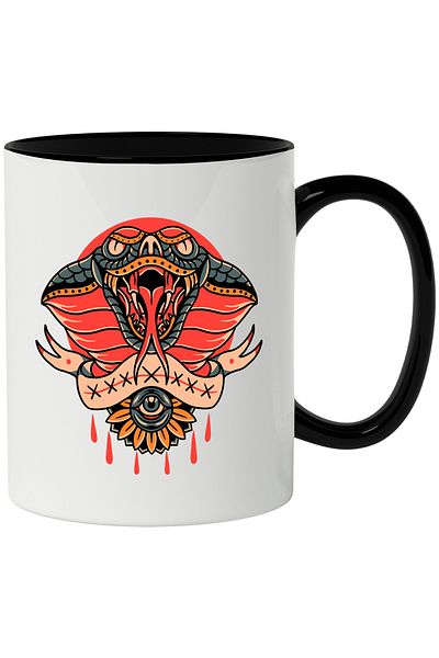 StoryGift Romania Mug With Cobra, Snake, Ribbon, Blood, Eyes, Fangs, Retro, Venom, Multicolor 330, With