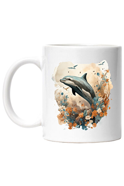 StoryGift Romania Cana Cu Delfin, Pasari, Frunze, Flori, Tomnatic, Mamifer, M...