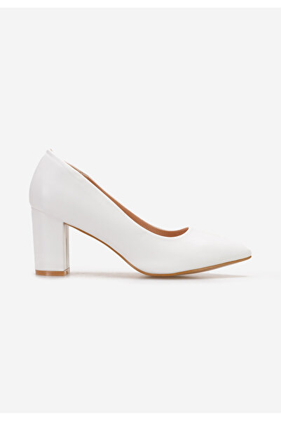 B T Shoes Sanira White Chunky Heel Shoes