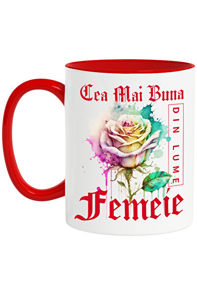 StoryGift Romania Cana Cu Textul Cea Mai Buna Femeie, Din Lume, Floare, Trandafir Colorat, Waterco, Cu ,stg