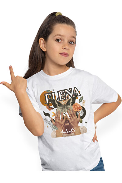 StoryGift Romania Tricou Copii Fete Cu Numele Elena, Colaj Fata, Fluture, Flo...