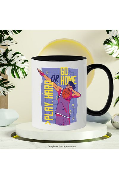 StoryGift Romania Mug With Message In English Play Hard Or Go Home, Basketball, Ball, Multicolor 330, With ,STG