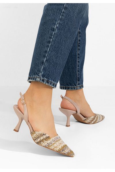 B T Shoes Shemika khaki thin heel shoes