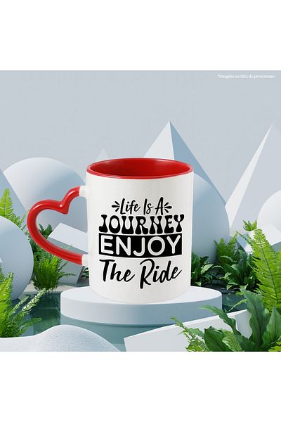 StoryGift Romania Mug with the message "Life is a journey, enjoy the ride" with Red Heart Handle, With ,STG.