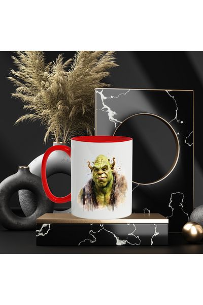 StoryGift Romania Mug With Shrek, Portrait, Ogre, Character, Vest, Polka Dots, Multicolor 330 ml, Sky, With ,STG