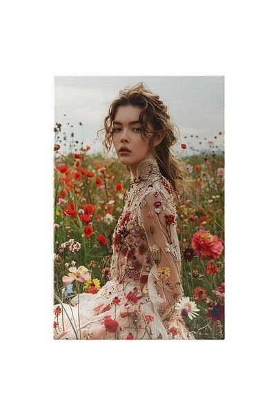StoryGift Romania Tablou Canvas: Prezență Feminină Îmbrățișată De Maci - Femeie În Extazul Florilor Roșii Pictur