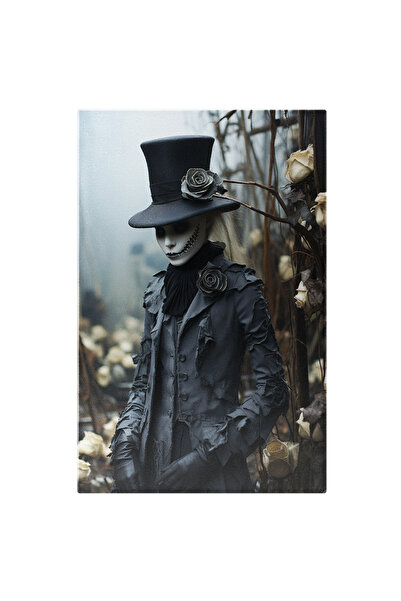 StoryGift Romania Tablou Canvas: O Fata Pictata Pe Fata Si Imbracata Elegant - Palarie Flori Artistic Pictura Di