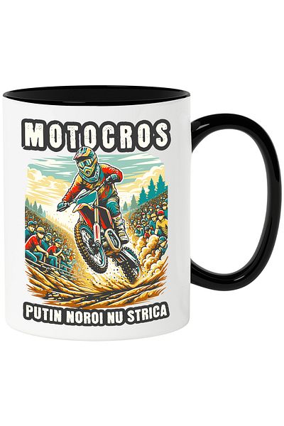 StoryGift Romania Motocross Mug A Little Mud Doesn't Hurt the Race Speed, 330ml, Ceramic with Black Handle, With