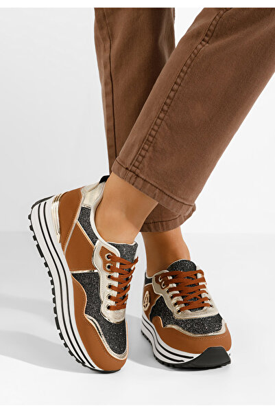 B T Shoes Camelové dámské tenisky na platformě Eranova