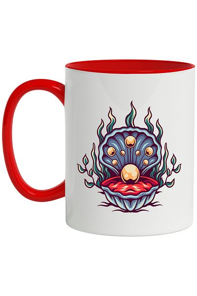 StoryGift Romania Mug With Pearls, Shell, Algae, Plants, Underwater, Leaves, Multicolor 330 ml, Wax, With