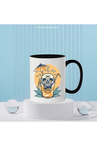 StoryGift Romania Drinking Mug, Sunset, Umbrella, Skull, Straw, Lemon, Multicolor 330 ml, Ceramic, With
