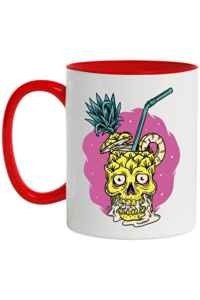 StoryGift Romania Cana Cu Pahar, Ananas, Craniu, Pai, Bautura, Frunze, Multic...