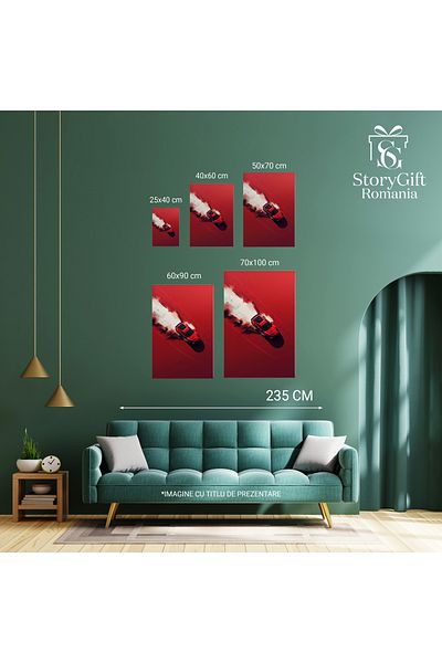 StoryGift Romania Tablou Canvas Masina Rosie Sport care Merge cu Viteza pe un Drum cu Nisip Rosu, Red Sports Car