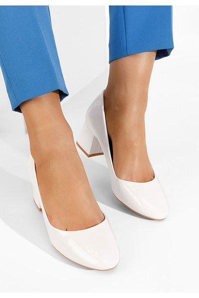 B T Shoes Marisol V2 White Patent Chunky Heel Shoes