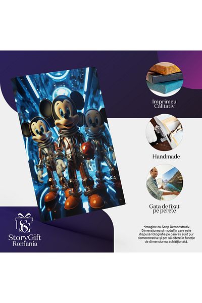 StoryGift Romania Tablou Canvas: Imagine Cu Trei Cosmonauti Mickey Mouse Pe O Nava -fotografie Artistica Si Anim