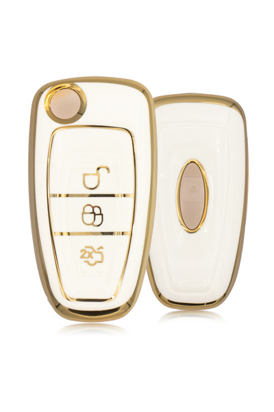 Rem Anahtar Oto Elektronik Anahtar غطاء حماية لمفتاح نانو بثلاثة أزرار من Focus C-Max Mondeo - أبيض