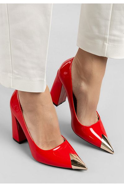 B T Shoes Elegant Red Chunky Heel Shoes Azul