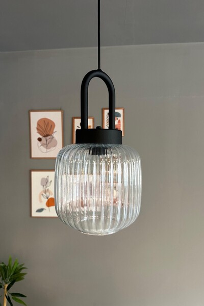 Bamyum Mopa Cam Şeffaf Tekli Avize Kilit Kafa Başlık Retro Sarkıt Lamba Resto...