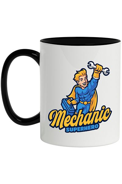 StoryGift Romania Mug With Message In English Mechanic Superhero, Wrench, Toolbox, Multicolor 330, With