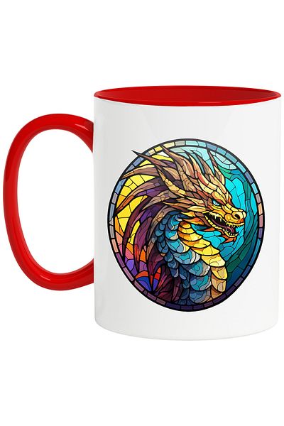 StoryGift Romania Mug with an angry dragon, illustration, mosaic style, glass, various colors. fact, With ,STG