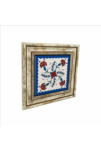 Sadrazam Ottoman Iznik Tile Pattern Printed Natural Stone Painting (25 X 25 Kd-38)