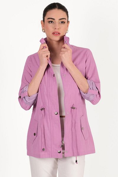 Spazio Oriente stand collar zipper snap coat lila