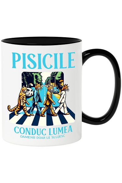 StoryGift Romania Mug Cats in suits crossing the street, they rule the world, 330ml, Ceramic with Handle, With