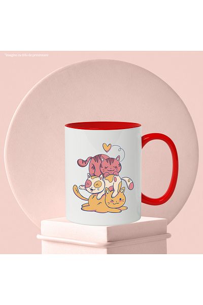 StoryGift Romania Mug With Cats, Heart, Pets, Illustration, Multicolor 330 ml, Ceram, With ,STG.
