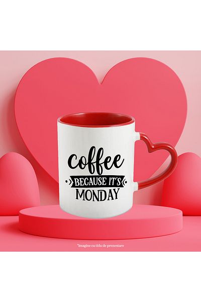 StoryGift Romania Mug with the text "Coffee, because it's Monday" - a new week with Red Heart Handle, With ,STG