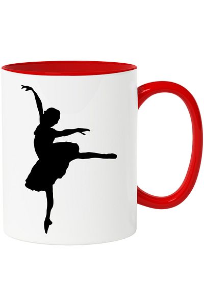 StoryGift Romania Mug with a dancing girl - ballerina ballet with Red Handle, With Red Handle STG, STG