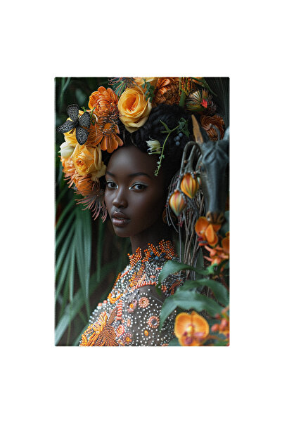 StoryGift Romania Tablou Canvas Doamna De Origine Africana Cu Palarie De Flor...