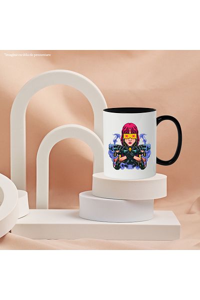 StoryGift Romania Mug With Glasses, Guns, SF, Android, Multicolor 330 ml, Ceramic with Handle Ne, With ,STG