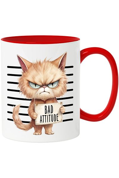StoryGift Romania Mug with cat in prison with the message "Bad attitude", inappropriate attitude, With